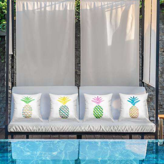 Stupell Industries 18" x 18" Plaid Patterned Pineapples Outdoor Print Throw Pillow Set